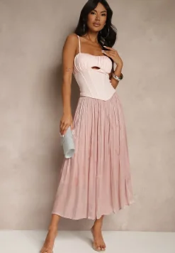 Różowa Spódnica o Rozkloszowanym Kroju z Ozdobnymi Cyrkoniami Folaressa