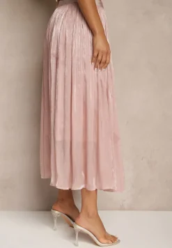 Różowa Spódnica o Rozkloszowanym Kroju z Ozdobnymi Cyrkoniami Folaressa