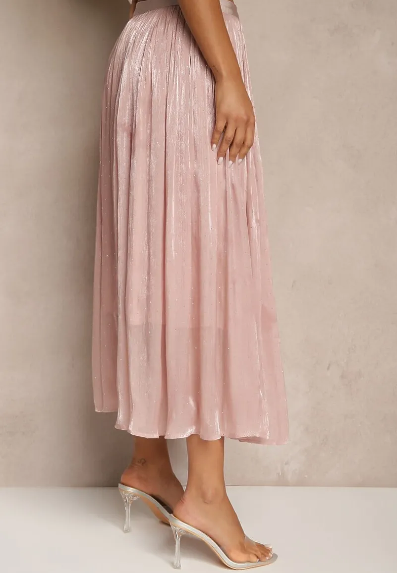 Różowa Spódnica o Rozkloszowanym Kroju z Ozdobnymi Cyrkoniami Folaressa