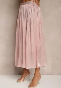 Różowa Spódnica o Rozkloszowanym Kroju z Ozdobnymi Cyrkoniami Folaressa