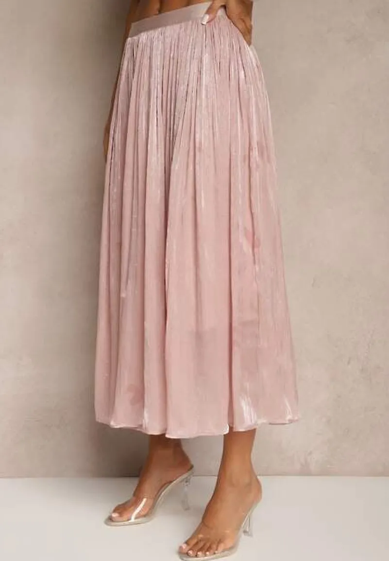 Różowa Spódnica o Rozkloszowanym Kroju z Ozdobnymi Cyrkoniami Folaressa