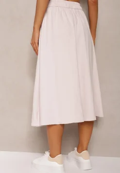 Różowa Spódnica o Rozkloszowanym Kroju Ściągana w Pasie Rigelia