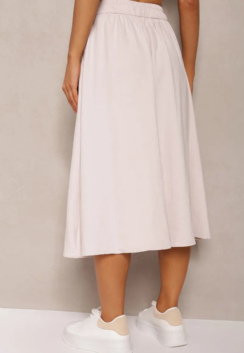 Różowa Spódnica o Rozkloszowanym Kroju Ściągana w Pasie Rigelia