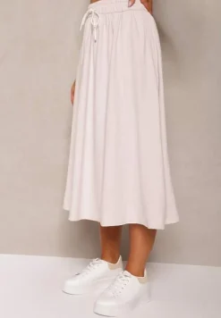 Różowa Spódnica o Rozkloszowanym Kroju Ściągana w Pasie Rigelia