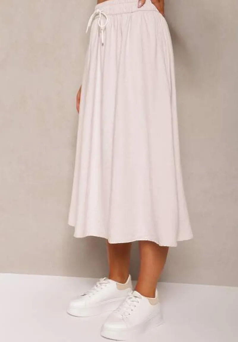 Różowa Spódnica o Rozkloszowanym Kroju Ściągana w Pasie Rigelia