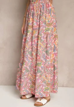 Różowa Spódnica Rozkloszowana High Waist z Motywem Paisley Nevolissa