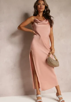 Różowa Sukienka Maxi z Odkrytymi Plecami z Rozcięciem na Dole Zirthi