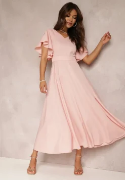 Różowa Sukienka o Rozkloszowanym Kroju z Falbanami Bouchard