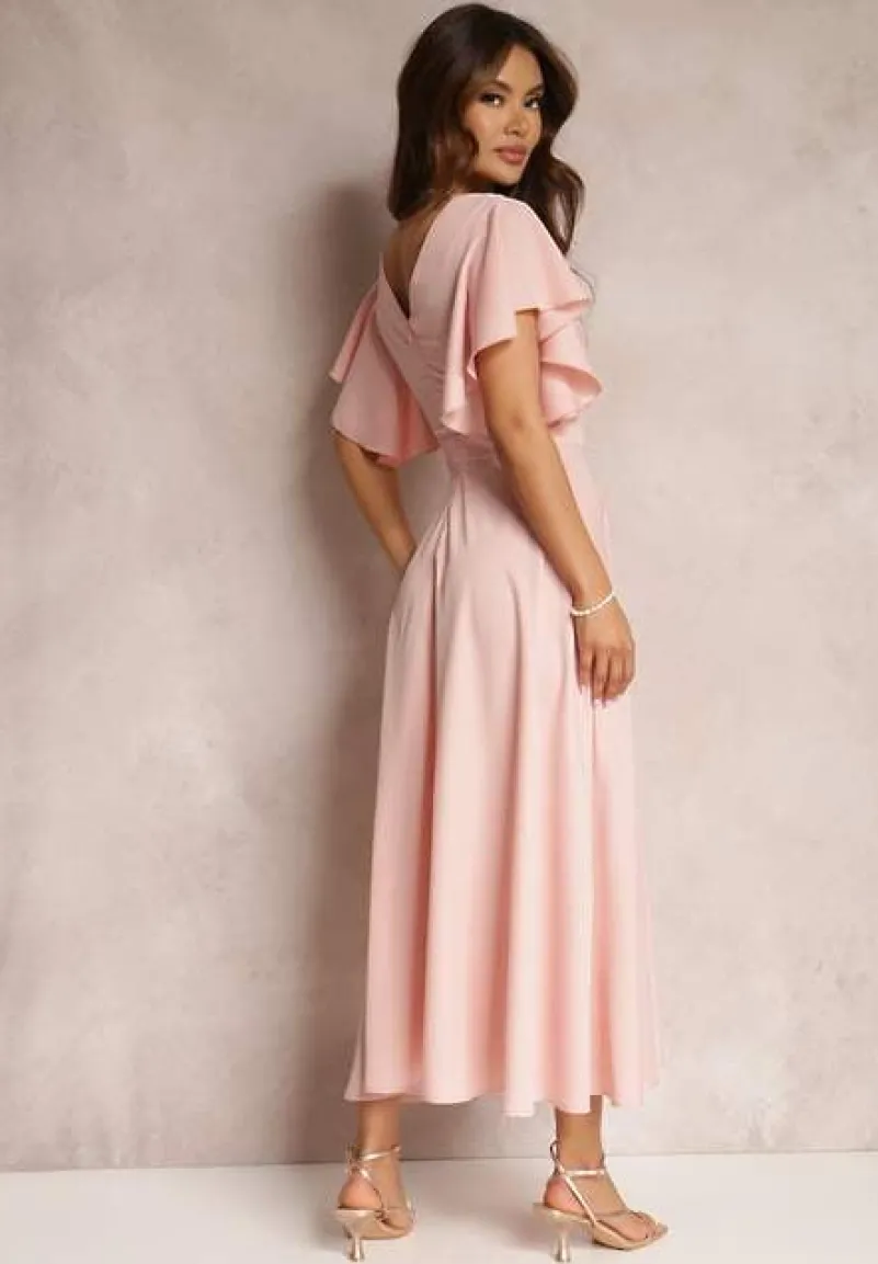 Różowa Sukienka o Rozkloszowanym Kroju z Falbanami Bouchard