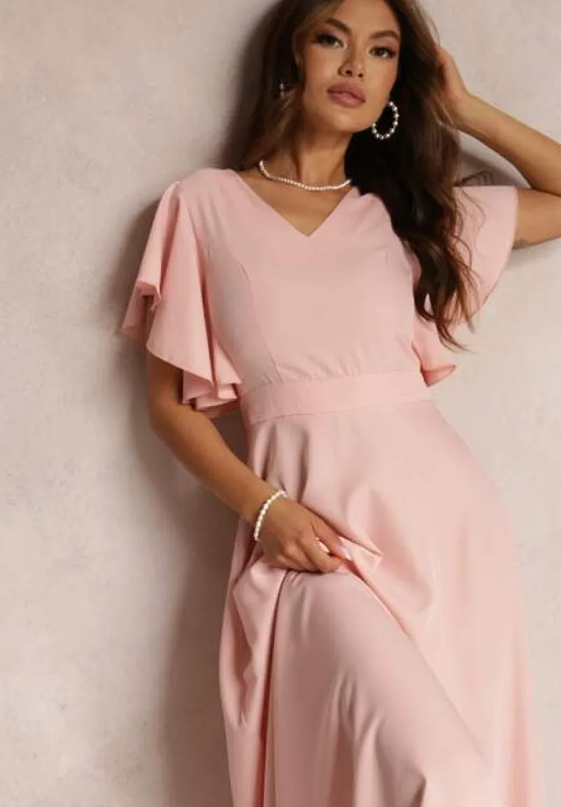 Różowa Sukienka o Rozkloszowanym Kroju z Falbanami Bouchard