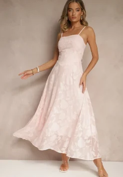 Różowa Sukienka Vices o Rozkloszowanym Kroju z Gorsetowym Wiązaniem Fenalisa
