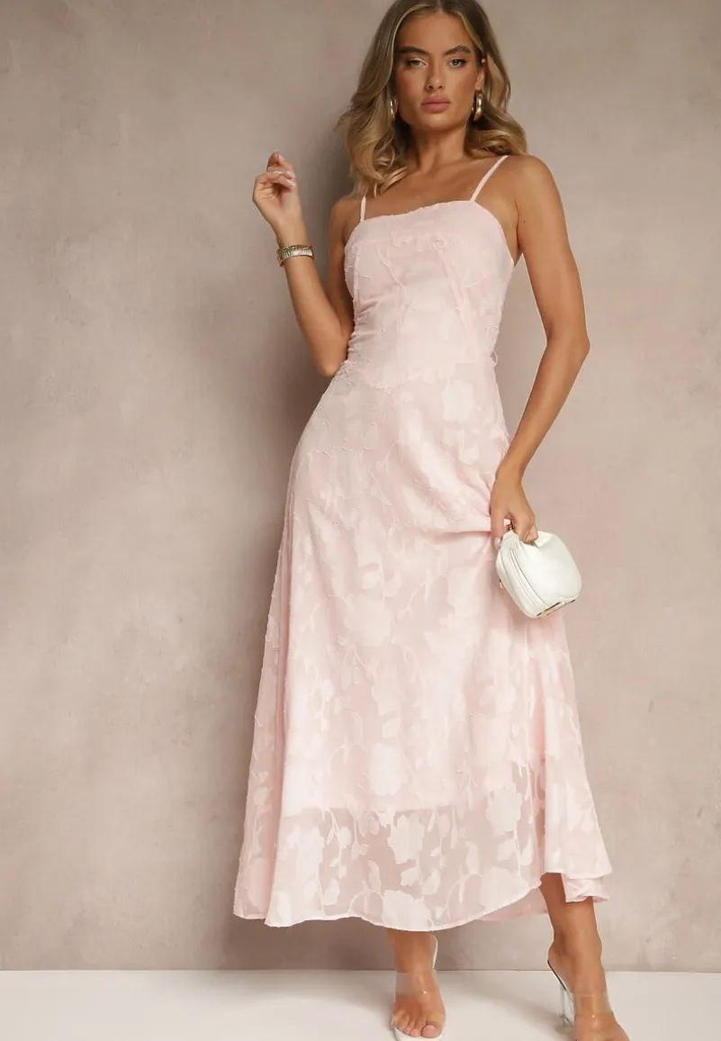 Różowa Sukienka Vices o Rozkloszowanym Kroju z Gorsetowym Wiązaniem Fenalisa