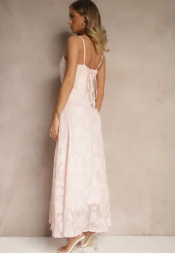 Różowa Sukienka Vices o Rozkloszowanym Kroju z Gorsetowym Wiązaniem Fenalisa