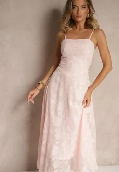 Różowa Sukienka Vices o Rozkloszowanym Kroju z Gorsetowym Wiązaniem Fenalisa