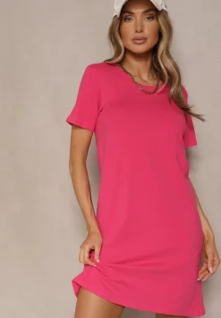 Różowa Sukienka z Bawełny o T-shirtowym Fasonie Niliora