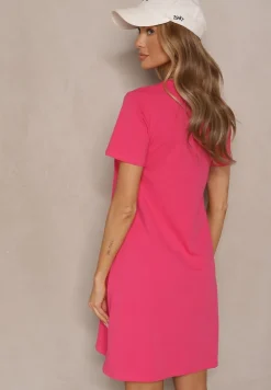 Różowa Sukienka z Bawełny o T-shirtowym Fasonie Niliora