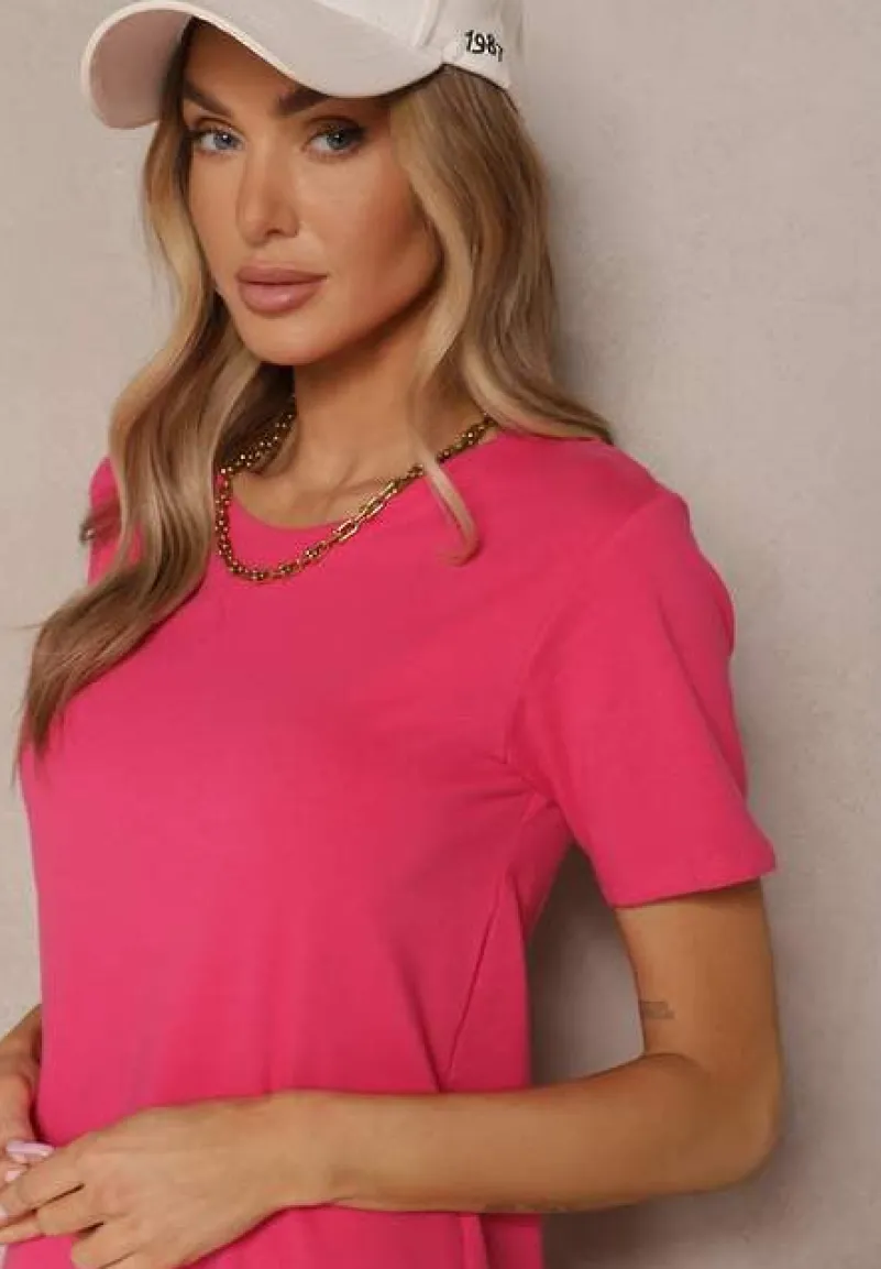 Różowa Sukienka z Bawełny o T-shirtowym Fasonie Niliora