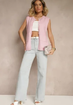 Różowa Sweterkowa Kamizelka z Wełną na Guziki Haliriela