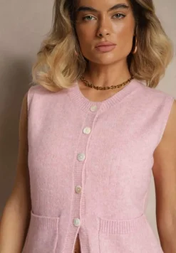 Różowa Sweterkowa Kamizelka z Wełną na Guziki Haliriela