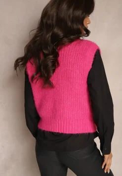 Różowa Sweterkowa Kamizelka z Wełną z Prążkowanego Materiału Titheora