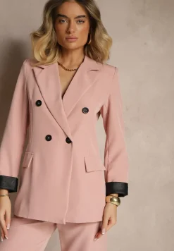 Różowa Taliowana Marynarka Ozdobiona Klapami Evelhiria