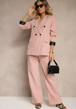 Różowa Taliowana Marynarka Ozdobiona Klapami Evelhiria