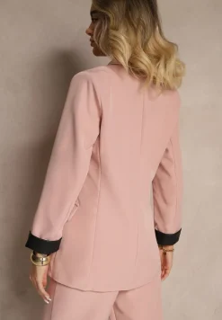 Różowa Taliowana Marynarka Ozdobiona Klapami Evelhiria