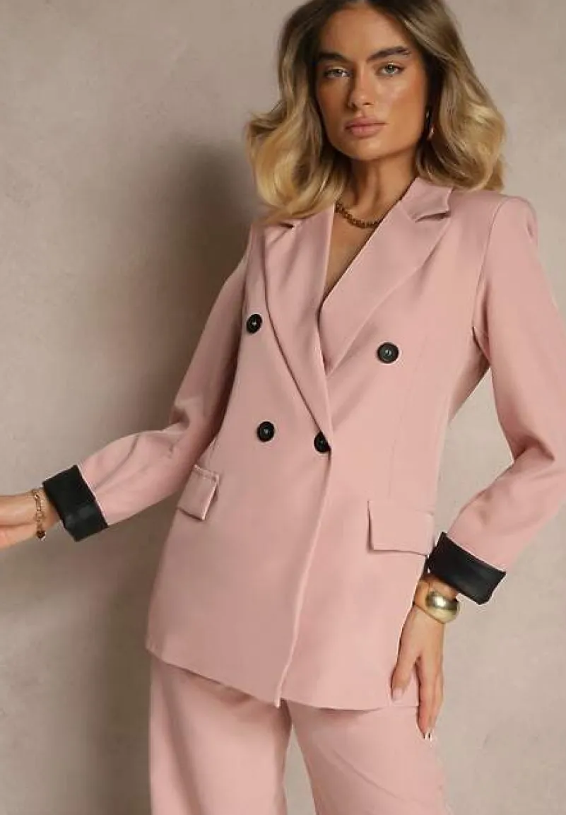 Różowa Taliowana Marynarka Ozdobiona Klapami Evelhiria