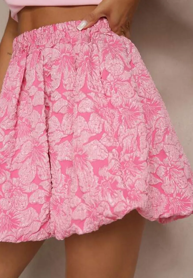 Różowa Tłoczona Spódnica w Stylu Bombki Valretis