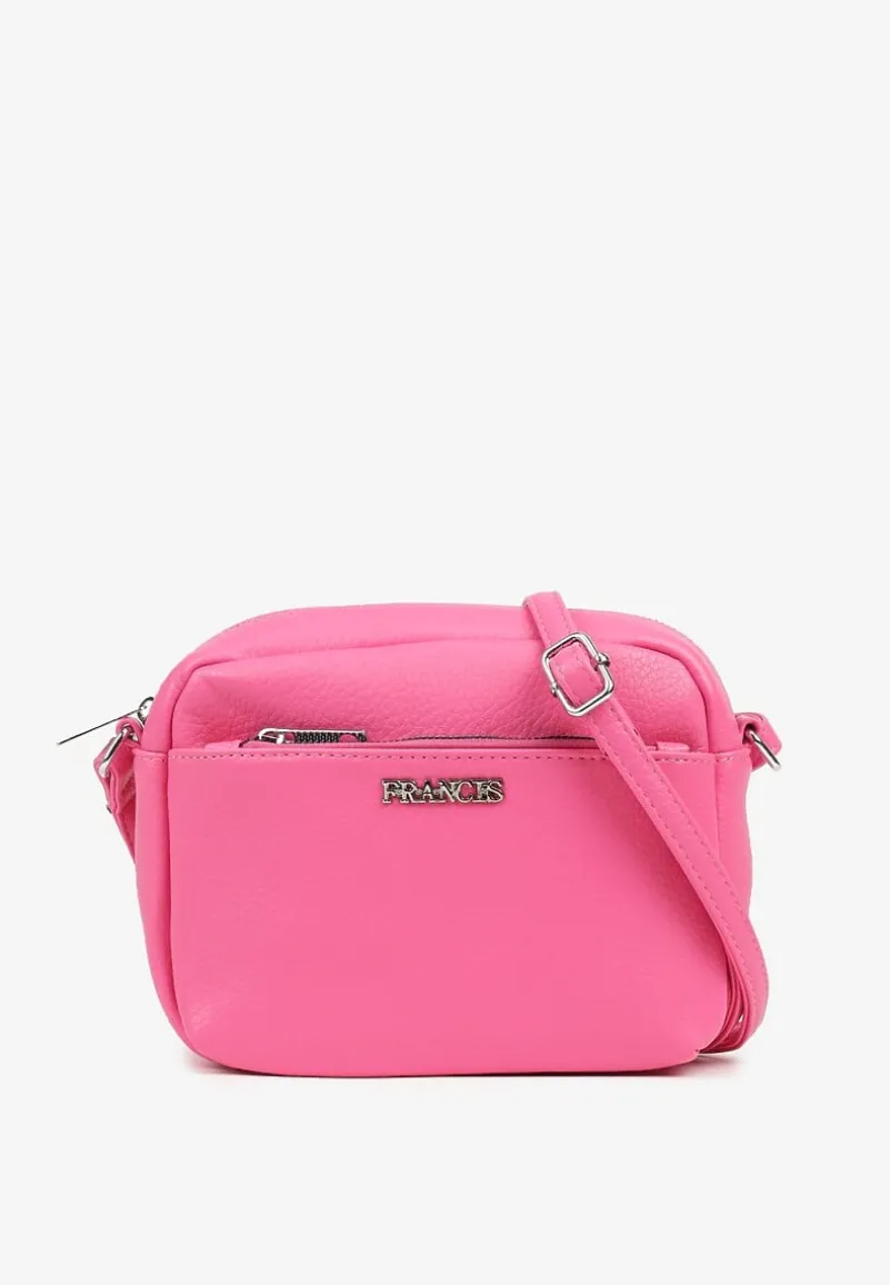 Różowa Torebka Typu Listonoszka z Suwakiem i Metalicznym Zdobieniem Silenaia