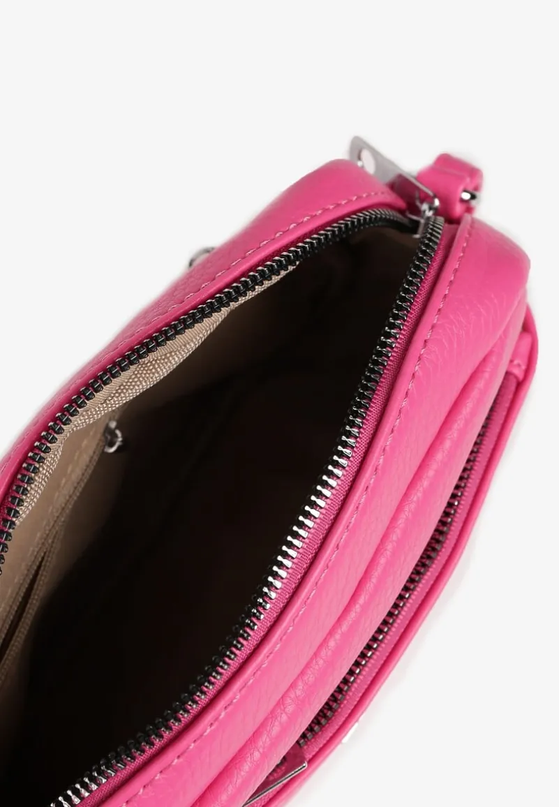 Różowa Torebka Typu Listonoszka z Suwakiem i Metalicznym Zdobieniem Silenaia