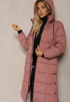 Różowa Zimowa Kurtka z Pikowanymi Przeszyciami i Kapturem z Możliwością Odpięcia Sanrinna