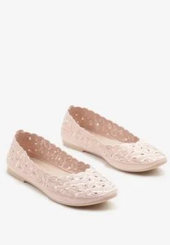 Różowe Ażurowe Balerinki Vices z Haftem w Kwiaty Efasania