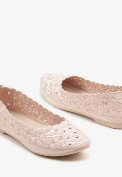 Różowe Ażurowe Balerinki Vices z Haftem w Kwiaty Efasania