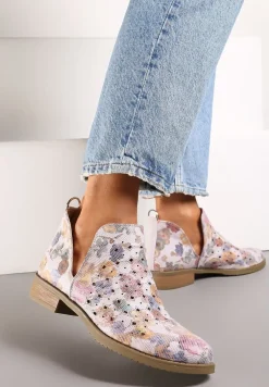 Różowe Ażurowe Botki za Kostkę z Wycięciem i Skórzaną Wkładką Bamma