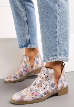 Różowe Ażurowe Botki za Kostkę z Wycięciem i Skórzaną Wkładką Bamma