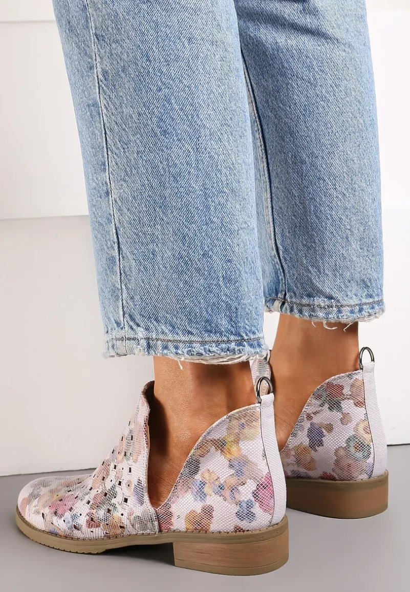 Różowe Ażurowe Botki za Kostkę z Wycięciem i Skórzaną Wkładką Bamma