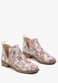 Różowe Ażurowe Botki za Kostkę z Wycięciem i Skórzaną Wkładką Bamma