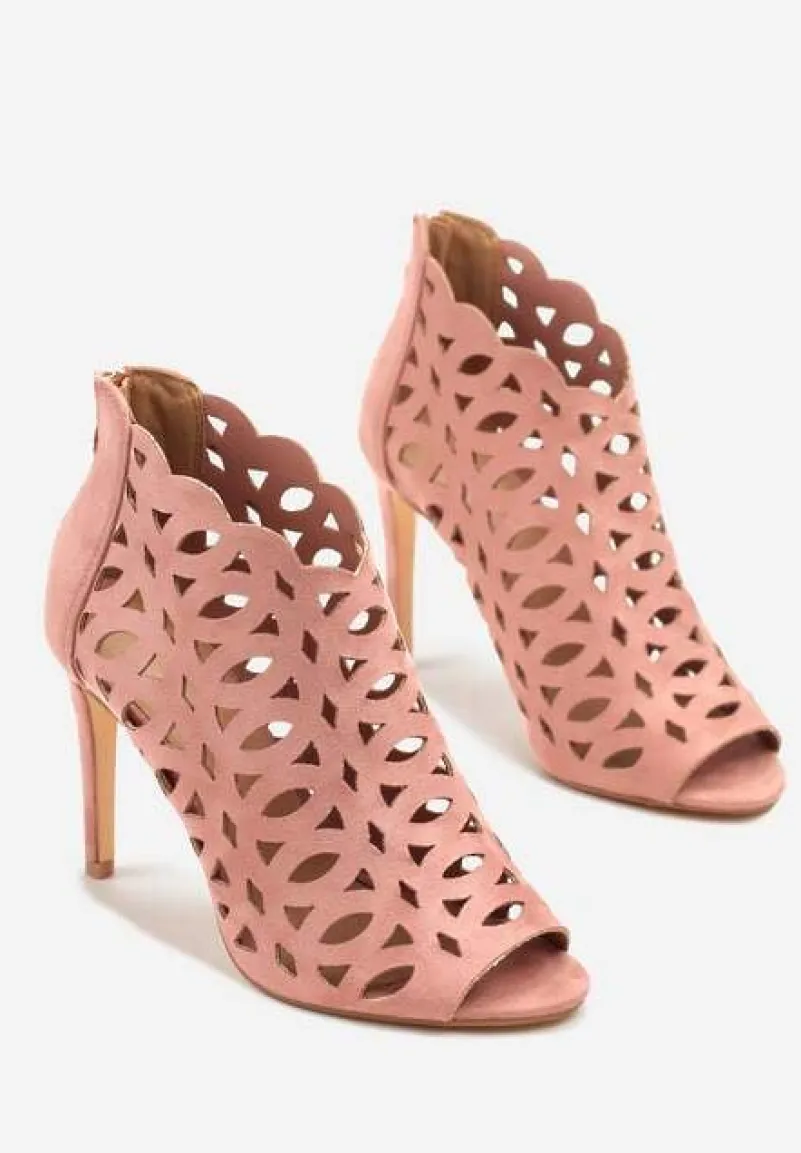 Różowe Ażurowe Sandały Botki Vices na Szpilce Natessae
