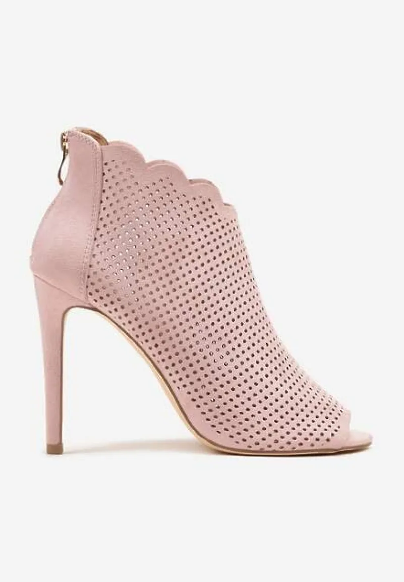 Różowe Ażurowe Sandały Vices na Szpilce Selanna