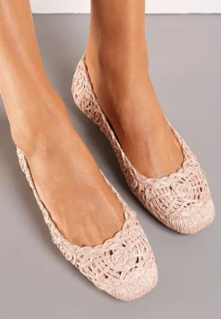 Różowe Balerinki na Płaskiej Podeszwie z Ażurowym Wzorem z Plecionki Erolani