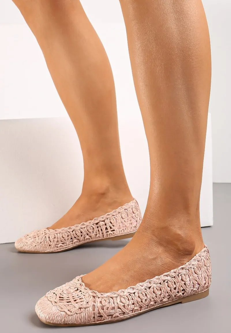 Różowe Balerinki na Płaskiej Podeszwie z Ażurowym Wzorem z Plecionki Erolani