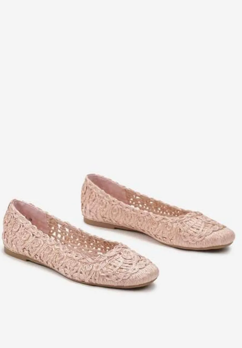Różowe Balerinki na Płaskiej Podeszwie z Ażurowym Wzorem z Plecionki Erolani