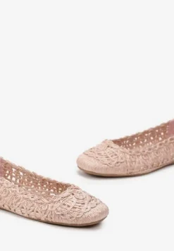 Różowe Balerinki na Płaskiej Podeszwie z Ażurowym Wzorem z Plecionki Erolani