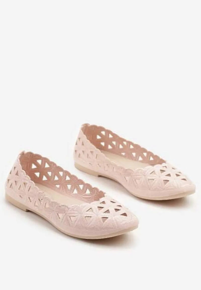 Różowe Balerinki Vices z Ażurowymi Wycięciami Naneria