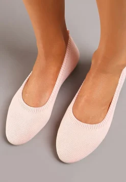 Różowe Balerinki z Okrągłym Noskiem i Materiałową Cholewką Mililena