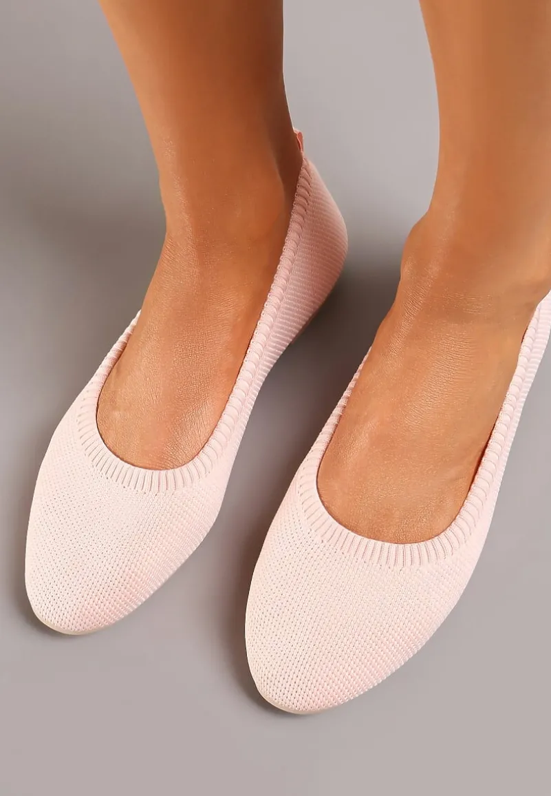 Różowe Balerinki z Okrągłym Noskiem i Materiałową Cholewką Mililena