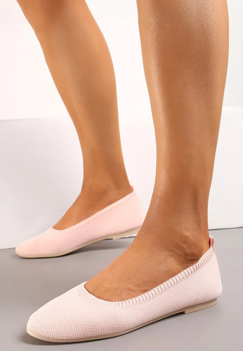 Różowe Balerinki z Okrągłym Noskiem i Materiałową Cholewką Mililena