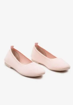 Różowe Balerinki z Okrągłym Noskiem i Materiałową Cholewką Mililena
