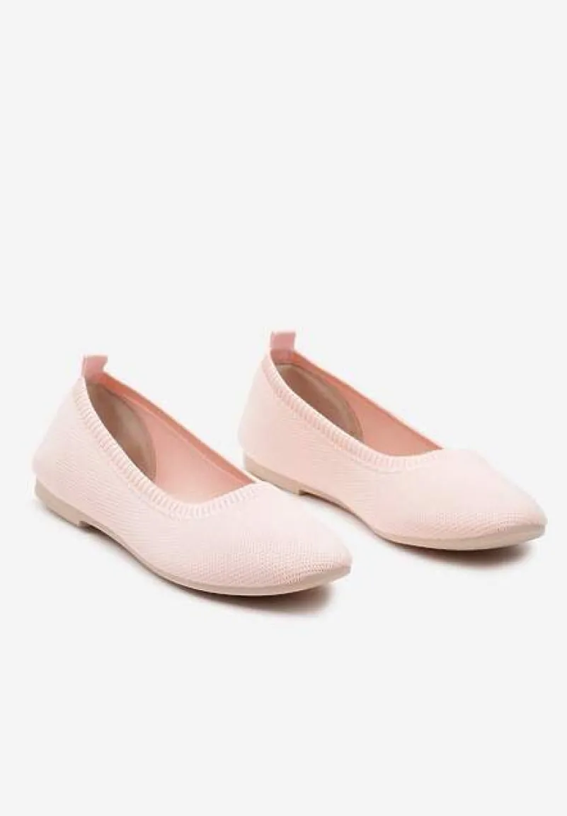 Różowe Balerinki z Okrągłym Noskiem i Materiałową Cholewką Mililena